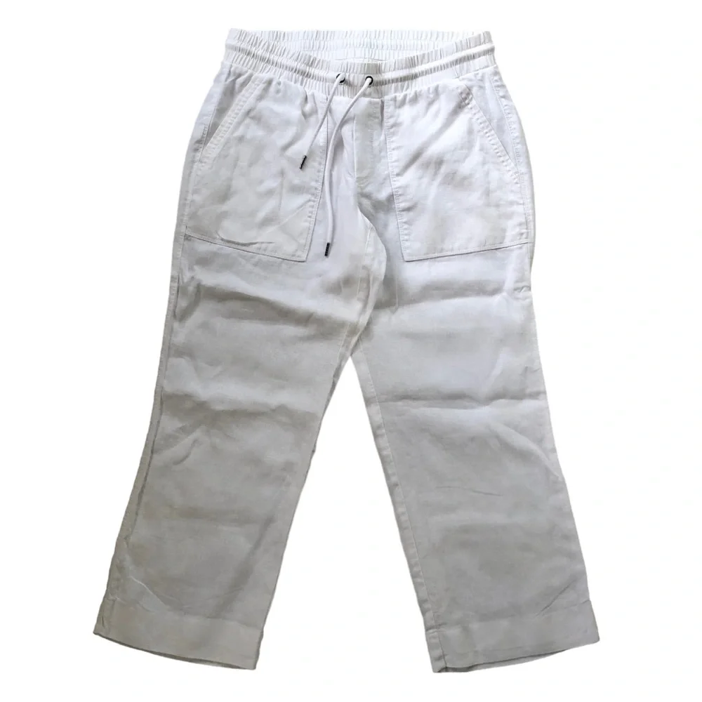 Athleta Bali Cropped Wide Leg White Linen Pants Size 6 - Picture 4 of 8